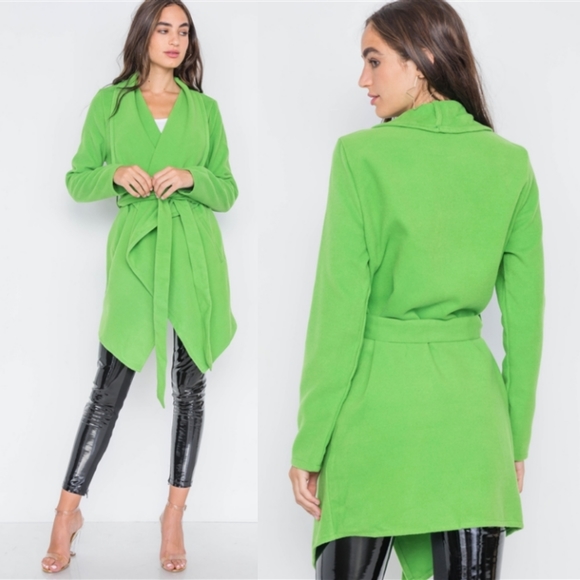 🆕️Apple Green Fleece Drape-Front Jacket - Picture 2 of 5